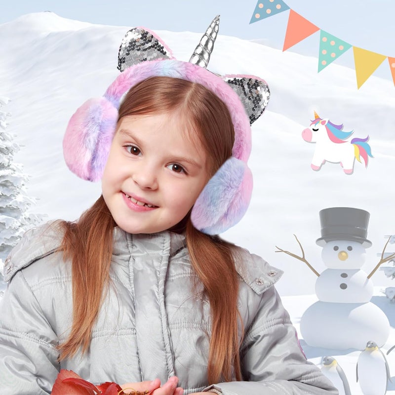 BTHRORO Ear Muffs for Kids Unicorn Earmuffs Winter Cute Ear Warmers Soft Plush Ear Covers for Cold Weather Women Kids Girls - Image 5